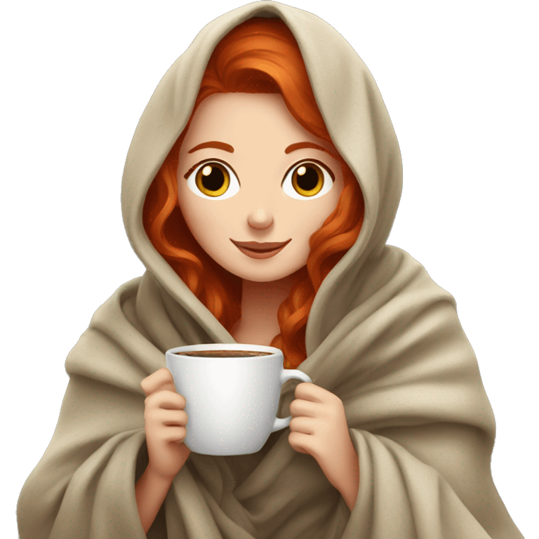 redhead girl drinking coffee under a blanket emoji