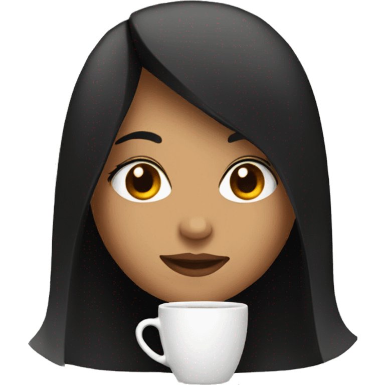 girl with straight black hair drinking coffee emoji