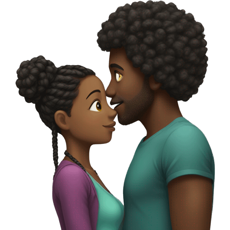 Black Guy with Afro kissing black girl with braids  emoji