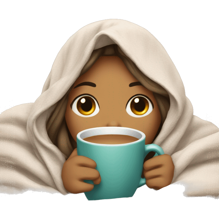 girl inside a blanket sipping coffee eyes closed emoji