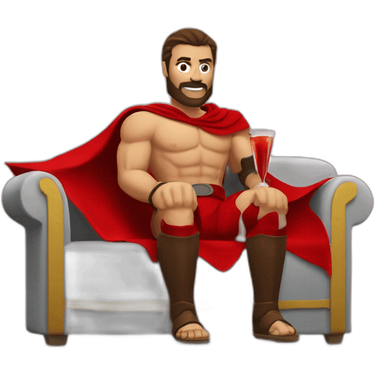 The Spartan Leonidas and his red cape with a relaxing cocktail on a sofa. emoji