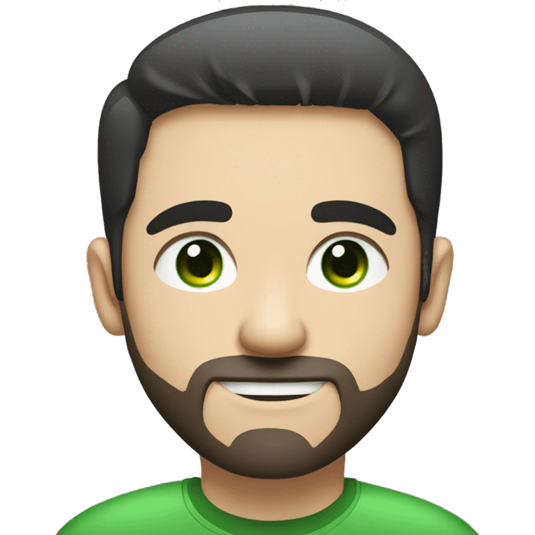 Handsome man with dark hair, with a keyboard computer on the image, gradient short hair on the side, green eyes. Thin face. Black t-shirt. A little beard. emoji