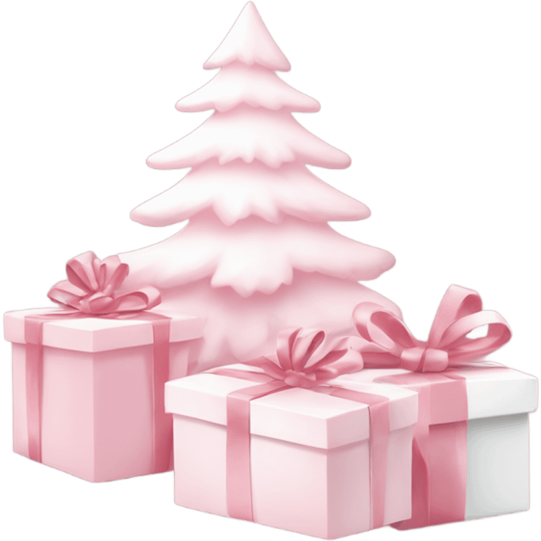 Light pink Christmas gifts under a white Christmas tree  emoji