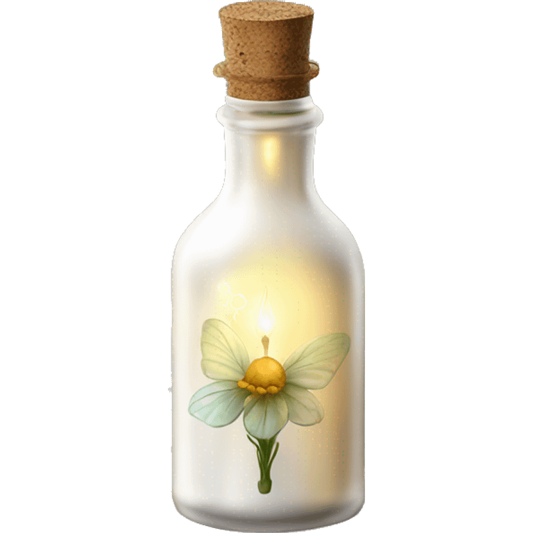 White magic fairy light sparkling old Antique bottle with poison and with herbal and flowers emoji