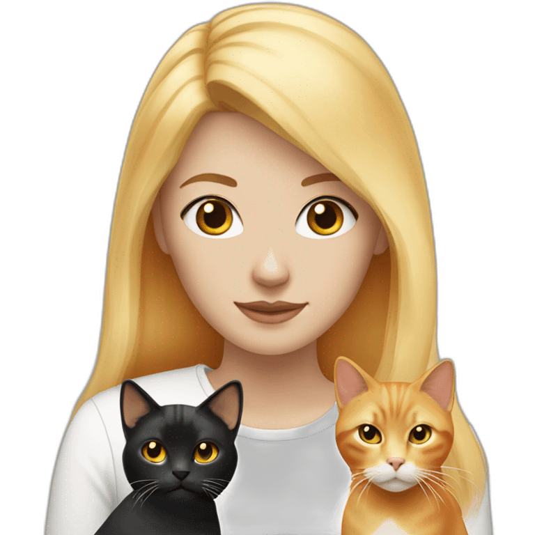 blonde-haired woman with a white and black and orange cat emoji