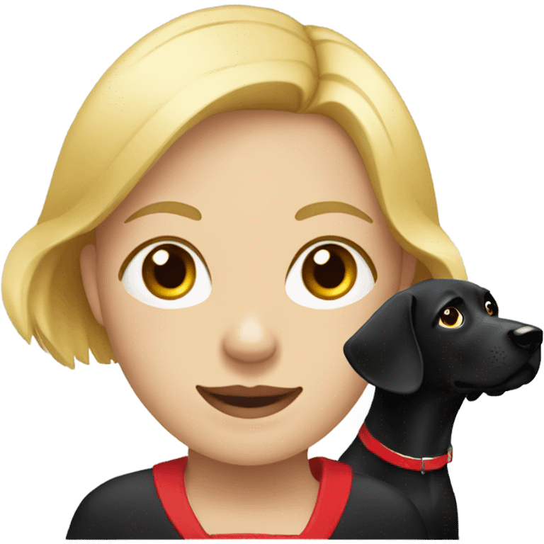 Blonde lady and a black Labrador with a red collar  emoji