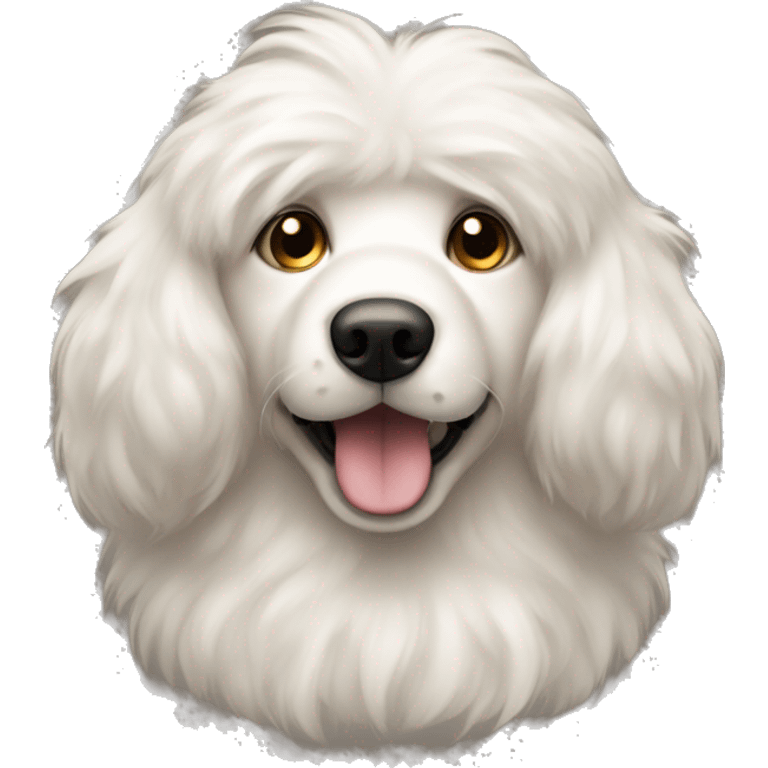 Fluffy light dog with big dark ears and nose emoji