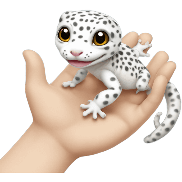 White leopard gecko in hand emoji