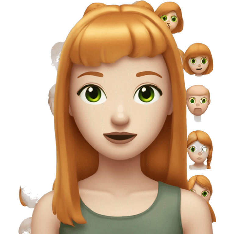 ginger girl with pale face, having green eyes and pink lips, shoulder lenght straight hair with bangs emoji