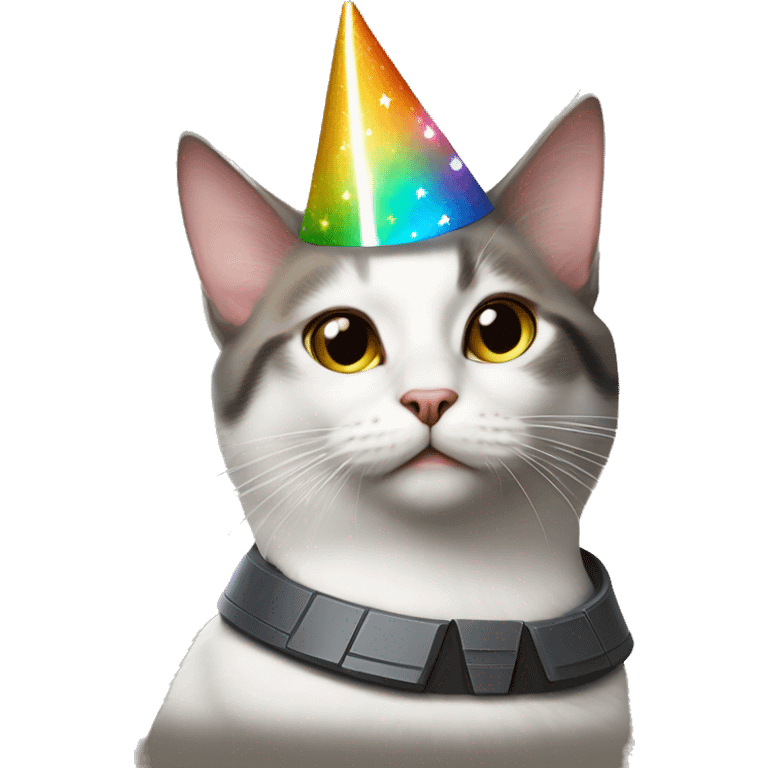 cat wearing a birthday hat at a star wars birthday party emoji