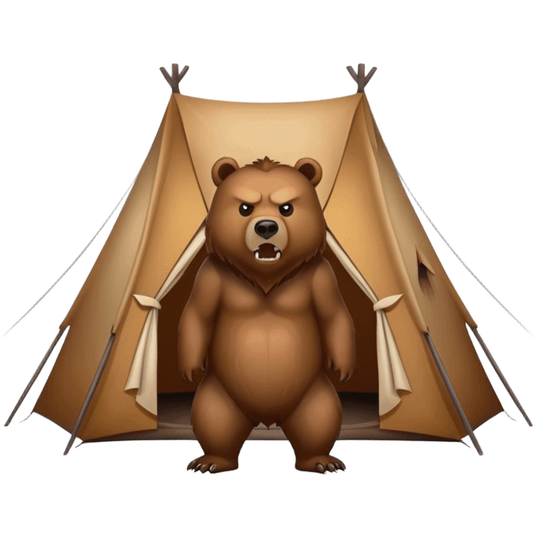 angry grizzly bear looking at a tent emoji