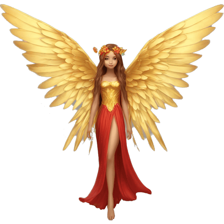 big wings, flower, Beautiful, fairy, gold,red, long hair emoji