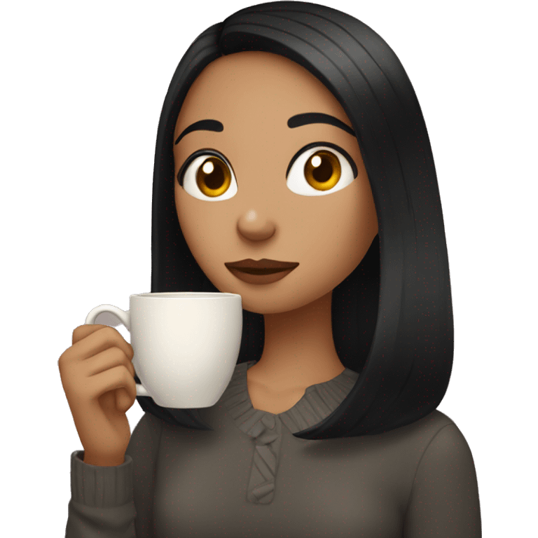 Girl with black hair sipping tea emoji