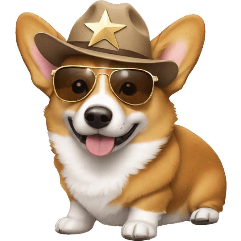 Corgi wearing shades and a brown fitted hat with a star on it emoji