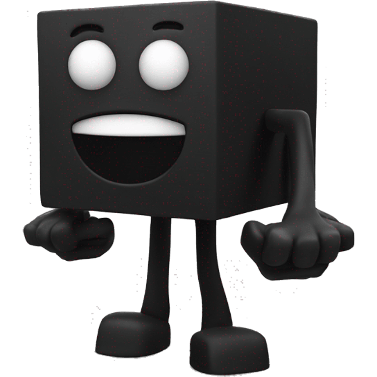 3d black cube with a face and arms and legs emoji