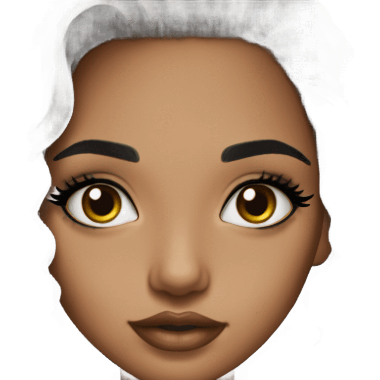 girl with black hair, olive skin, lashes and eyeliner full face of makeup, brown lip liner, black shirt emoji