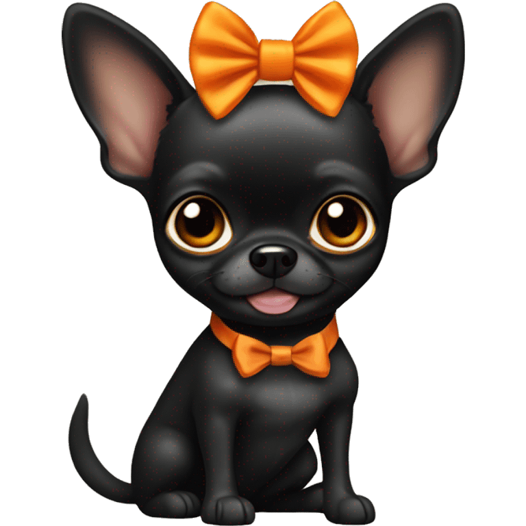 Fully black chihuahua with orange bow emoji