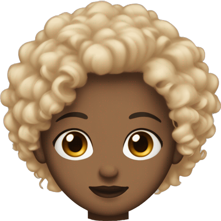 curly black hair with blond tips skin color light brown button nose eyebrows brown/ black eyes and I'm a girl emoji