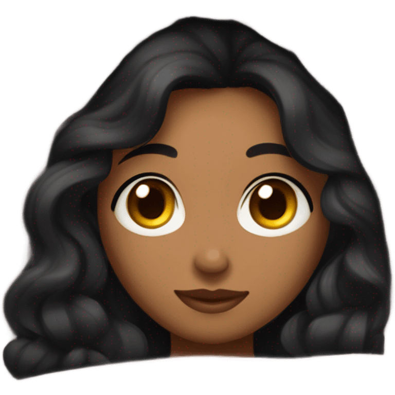 A girl tanned skin with wavy black hair and black eyes under the blanket emoji