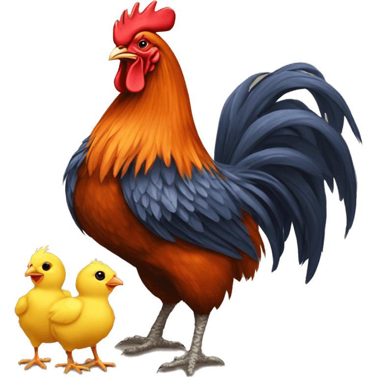 daddy rooster with baby chicks emoji