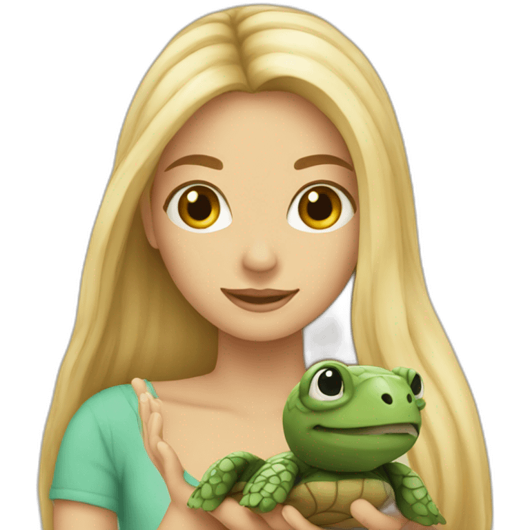 Girl blonde long hair holding turtle emoji