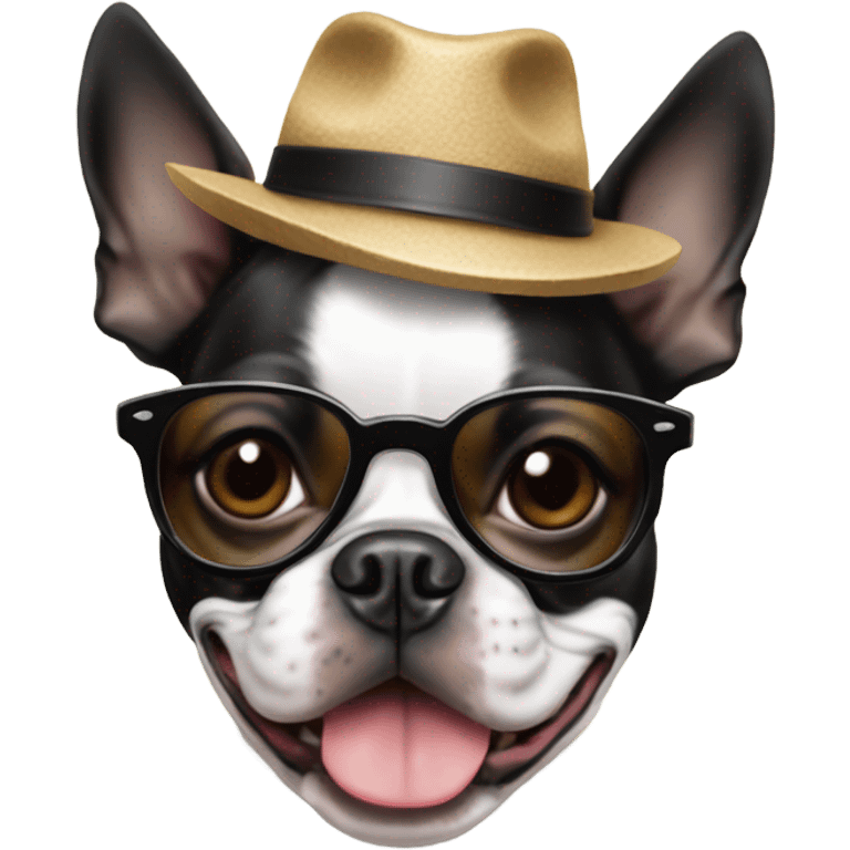 boston terrier wearing a hat and sunglasses emoji