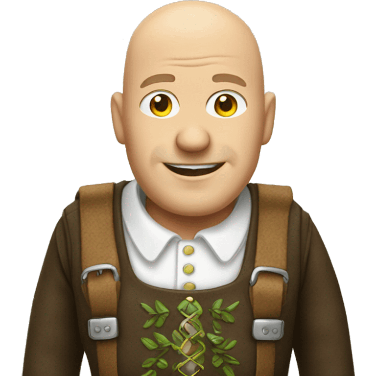 A bald man in lederhosen emoji