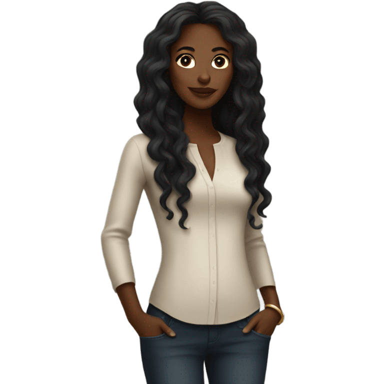 black woman with long hair and a nice top emoji