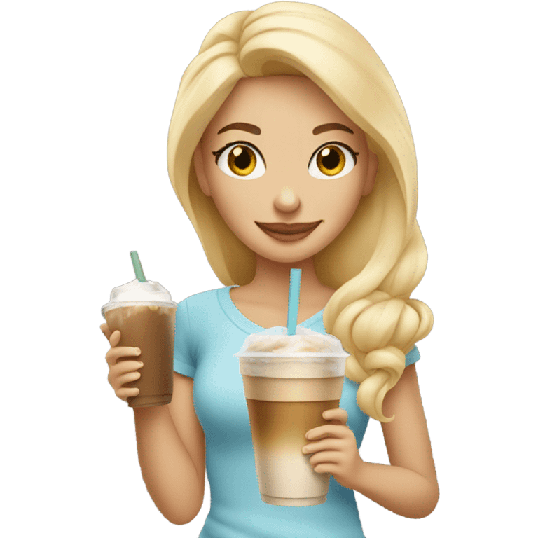 Blonde girl with iced latte  emoji