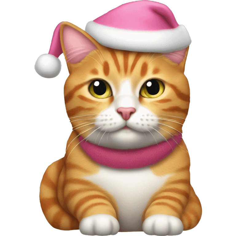 Pink santa claus hat ginger tabby fat cat emoji