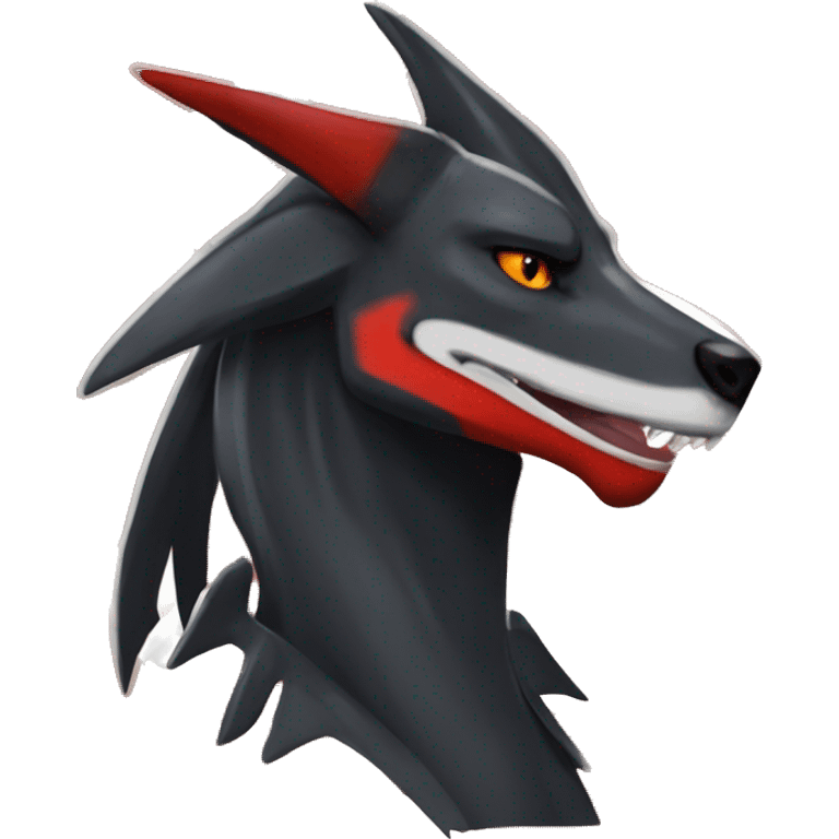 Black Cool Edgy Nargacuga-Houndoom-Garchomp Fakémon with Red and white Edgy markings emoji