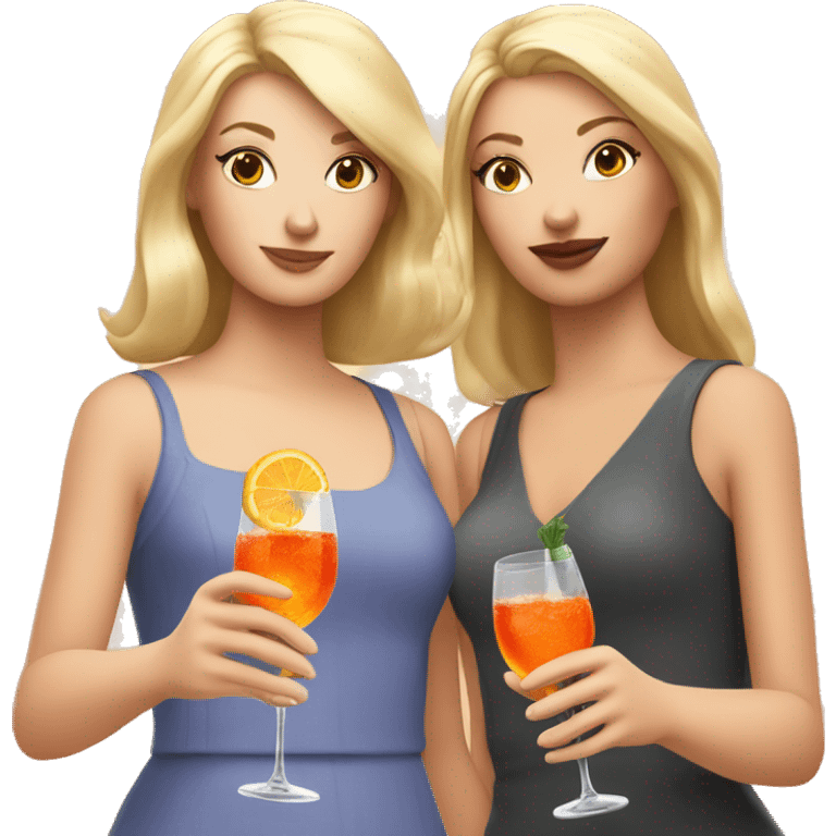 two white female girl, who is drink. in her hand is an aperol spritz emoji