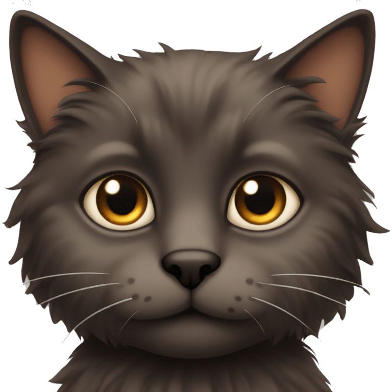 Dark Brown fluffy cat with black eyes emoji