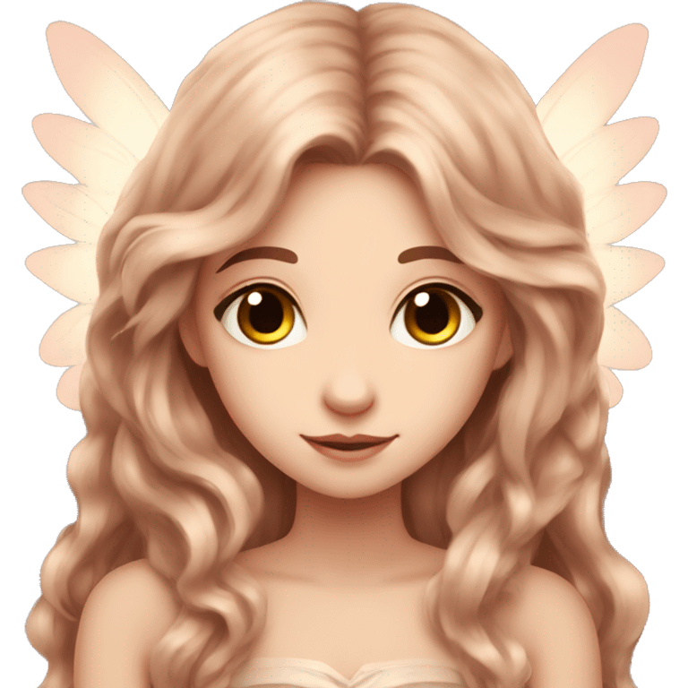 Beautiful, rose, fairy, light beige, long brown hair, big wings, fair skin emoji