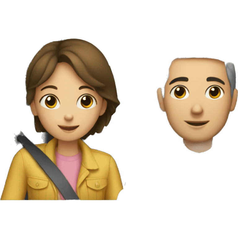 a girl in a car with hier dad emoji