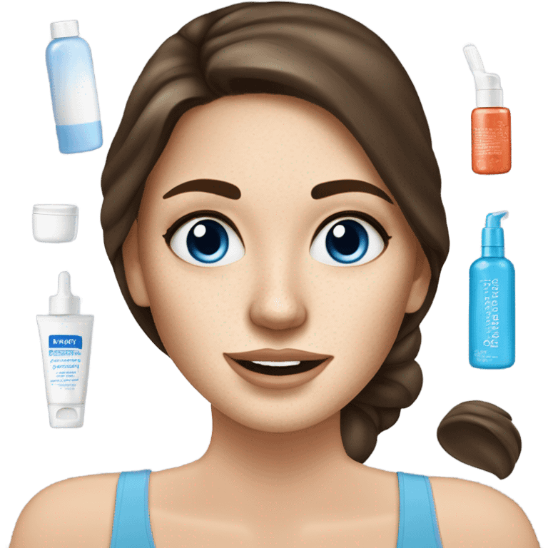 white freackles skin of a brunett blue eyed girl using skin care products  emoji