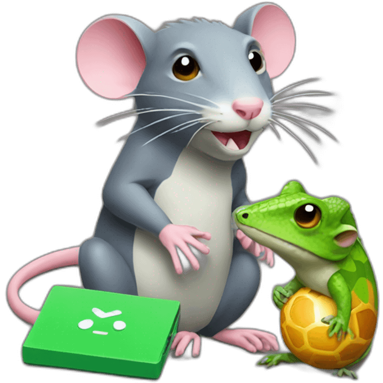 Rat with lizard playing playstation emoji