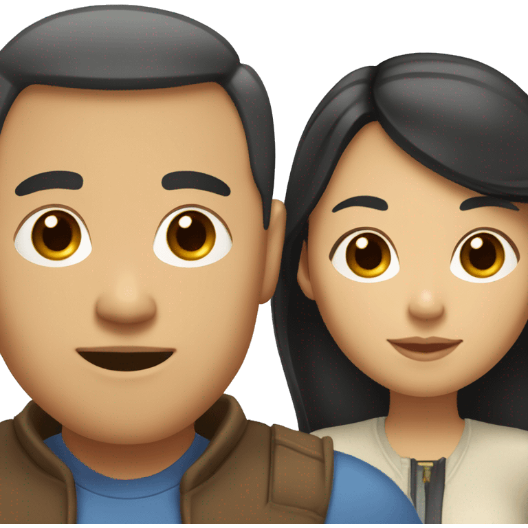 White dad, Asian mom with black hair with red highlights, asian/hispanic daughter with brown hair and blonde highlights emoji