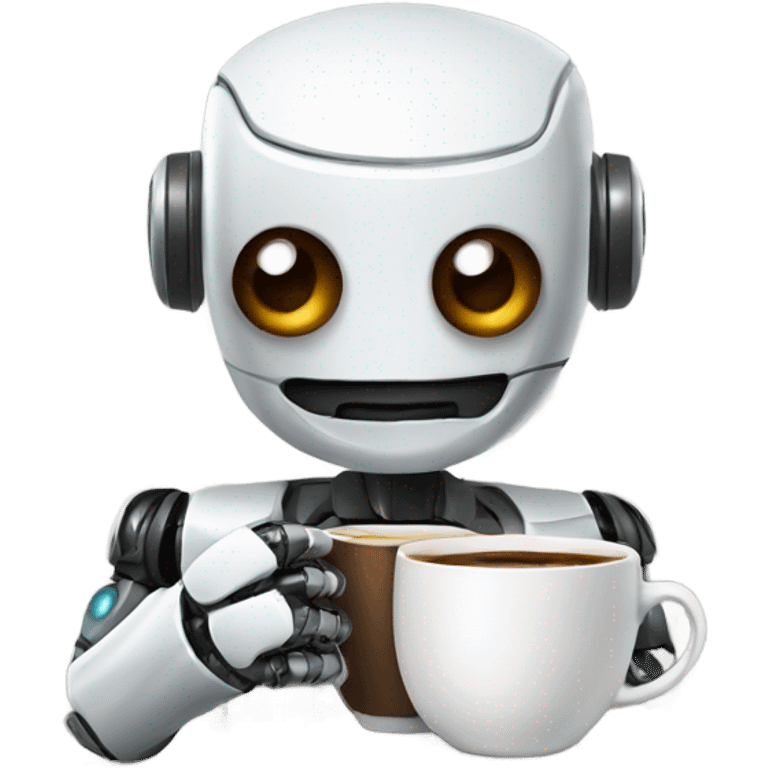 robot with a cup of coffee emoji