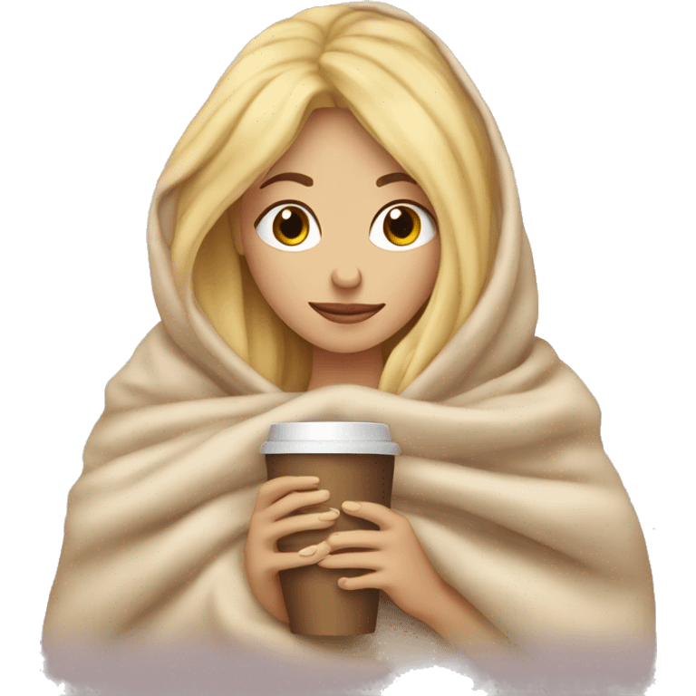 Blonde girl inside a blanket sipping coffee eyes closed emoji