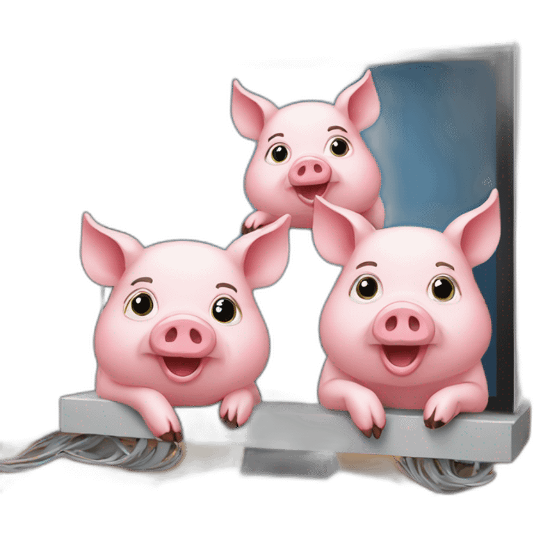 Three pigs with computers emoji