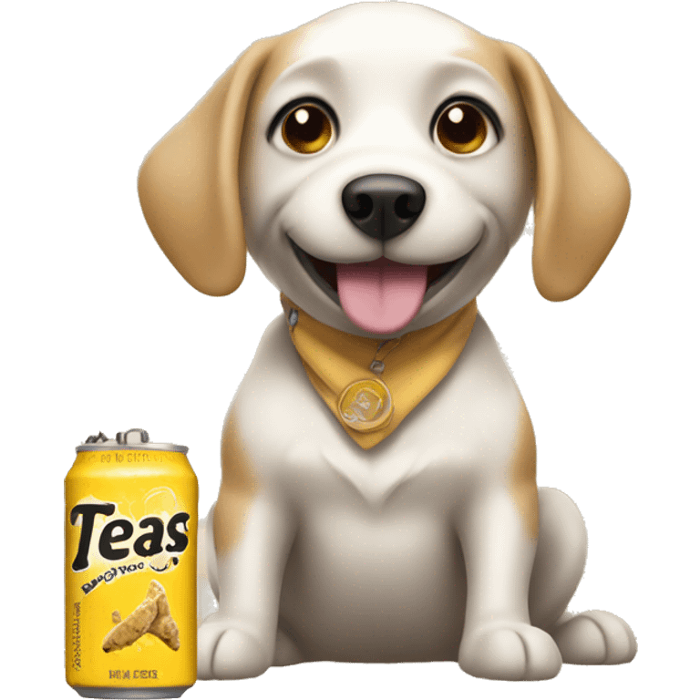 A dog holding a 12 pack of twisted teas emoji