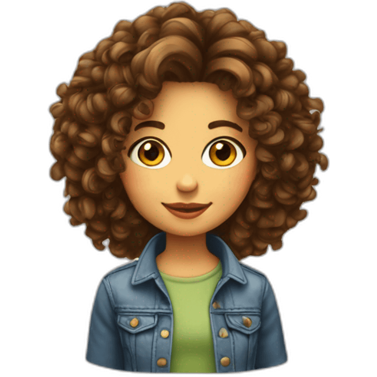 Fille cheveux bouclés brun vêtement cool emoji