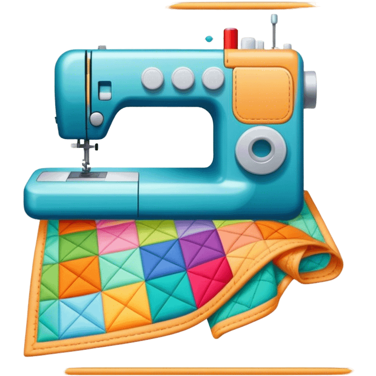 Patchwork and quilting icon, colorful fabric patches sewn together in a quilt pattern, sewing needle and thread, quilting tools like rotary cutter and quilting hoop, minimalistic style, clean lines, transparent background. emoji