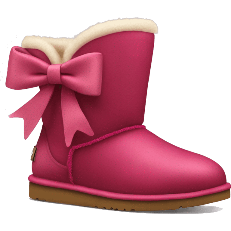 Realistic pair of raspberry color Ugg fur boots with ribbon bows. emoji