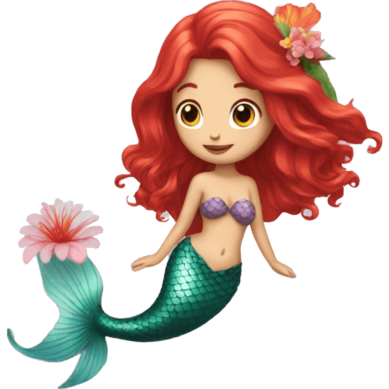 mermaid with red hair with a flower emoji