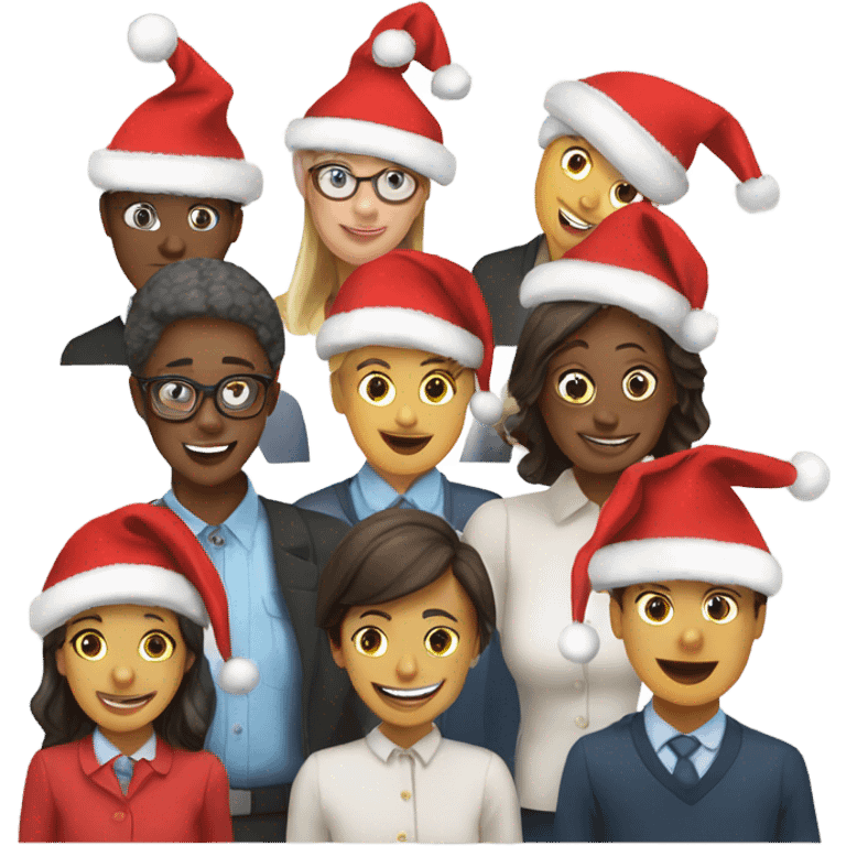 Group of happy headteachers with Christmas hats emoji