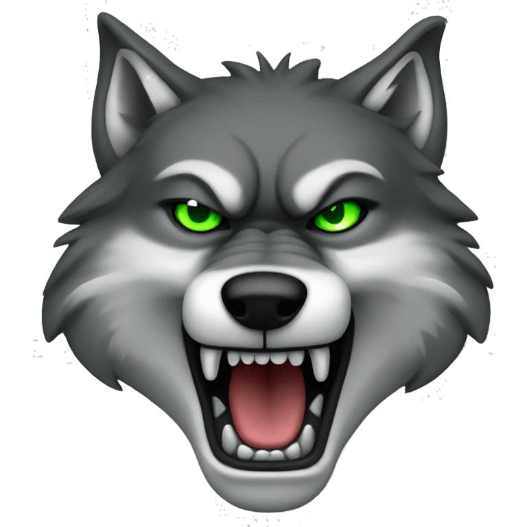 angry wolf, with bright green, black eyes emoji