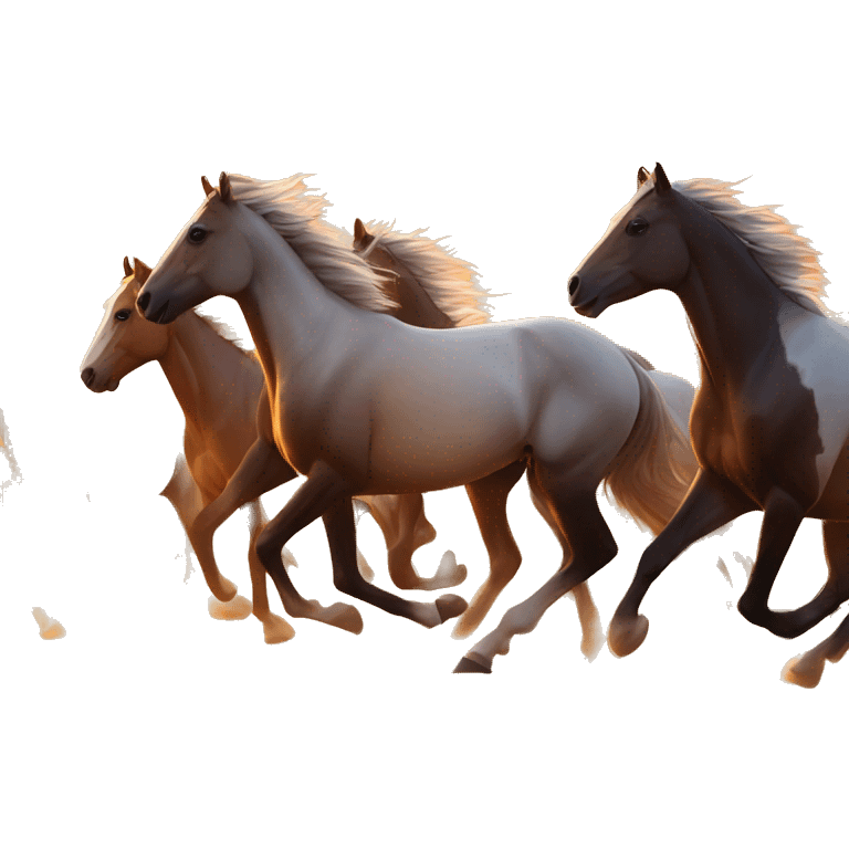 Wild Horse Herd Running at sunset  emoji