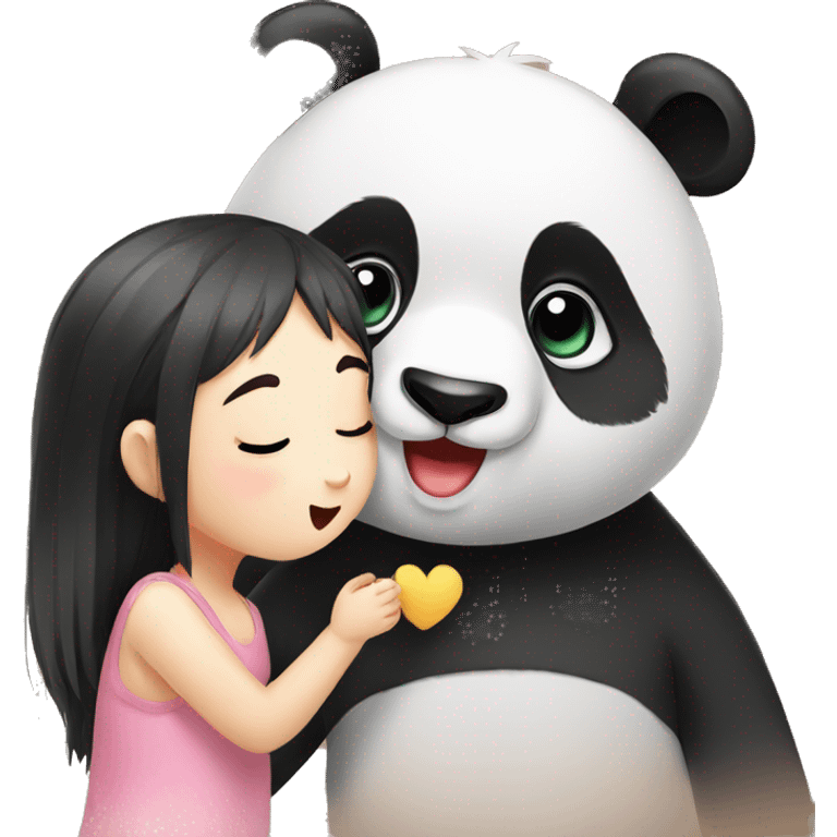 Panda with cute and emotional eyes doing  kisses  to girl  emoji